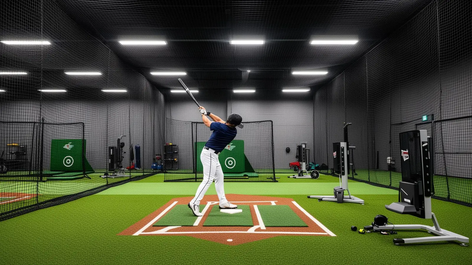 Indoor batting cage facility in Denver area with climate-controlled training space and modern equipment